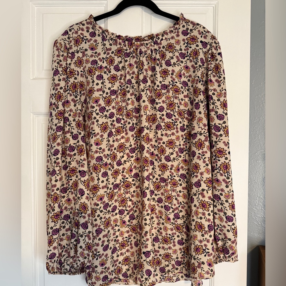 Carolina Belle Cream Peasant Blouse with Purple & Mustard Floral Print